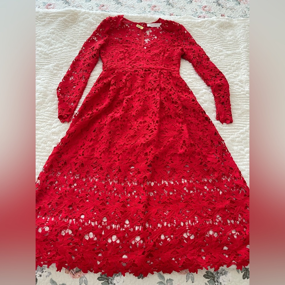 Astr Vibrant Red Lace Dress